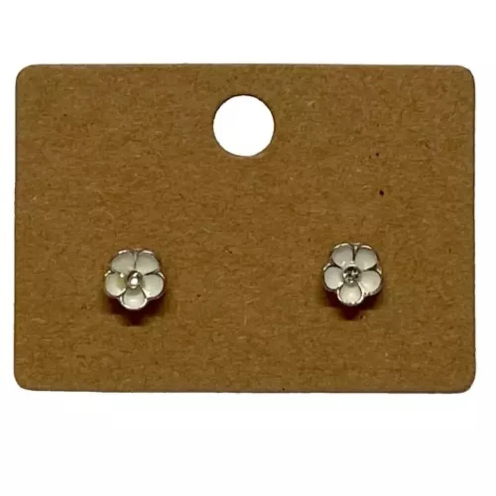 Claire's Sensitive Solution Flower Earrings White Silver Tone Stud‎ Flowers NWOT